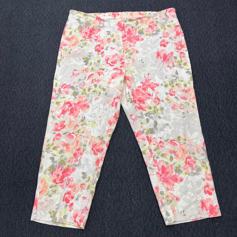 J. Jill‎ Linen Stretch Floral Print Cropped Pants Pink Multi Color Large RN97641